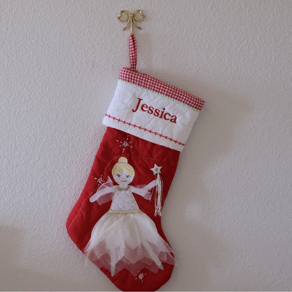 Pottery Barn Quilted Christmas Stocking “Jessica” Monogram